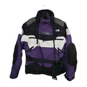North Face Steep Tech Jacket Womens Medium Purple Black‎ Buckle Belt 550 Down